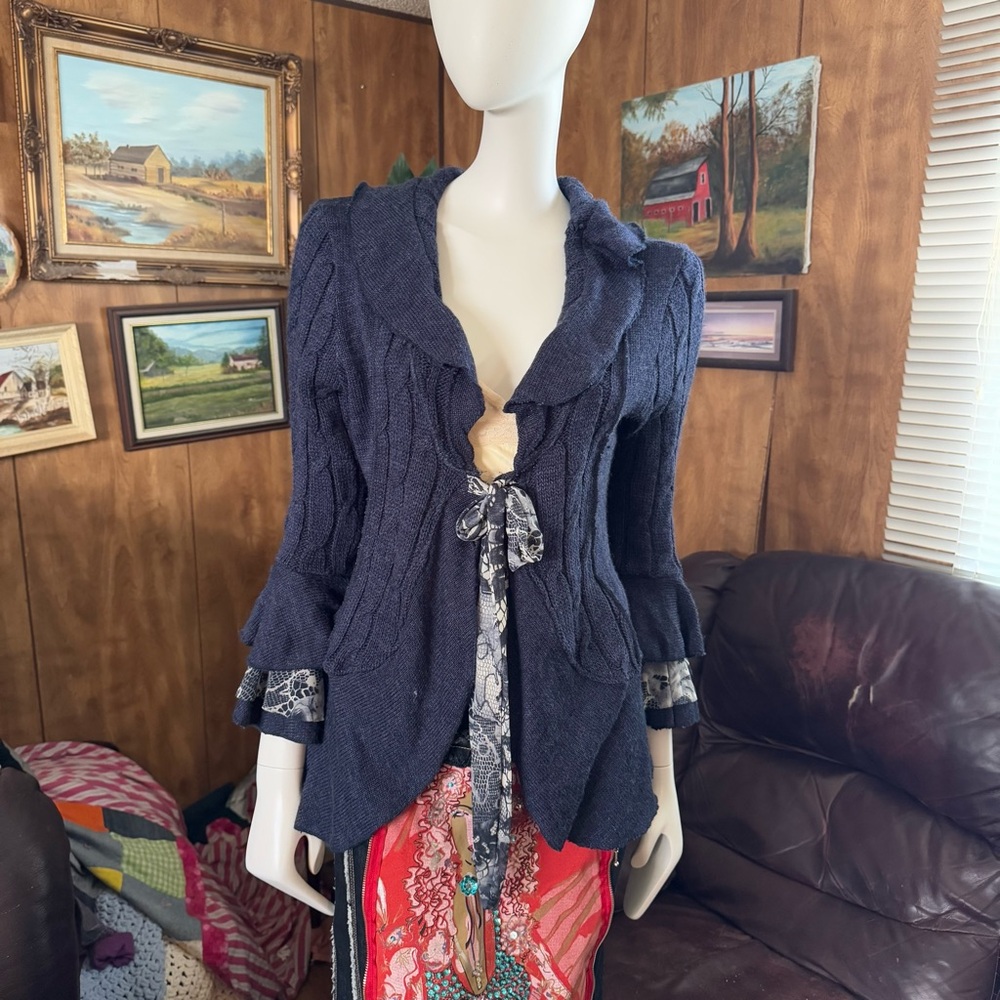 New With Tags Dolcezza Ruffle Boho Sweater - Picture 2 of 5